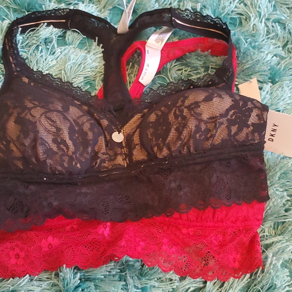 lot of 2 nwt dkny racer back sz s bras lace red